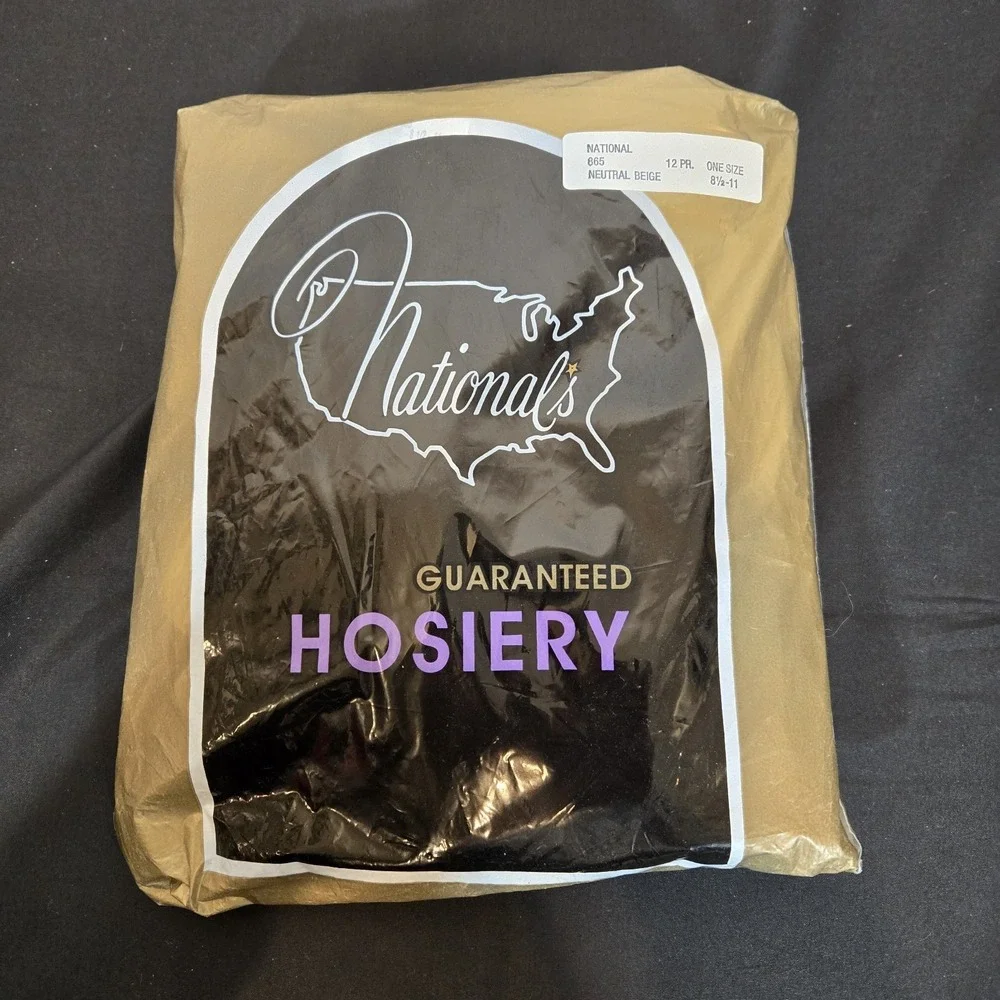 Vtg Nationals Hosiery 865 knee-hi 12 pr OS Neutral Beige Deadstock NWT Mod Era